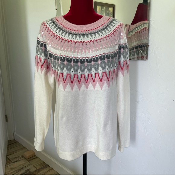 Talbots Tops - Talbots Acrylic Knit Sweater Pullover Precious Pink Black & Gray Size XL